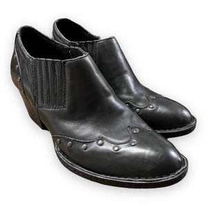 Born Black Leather Studded Western Ankle Boots Women's Size 8.5